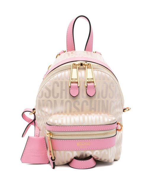 Moschino Pink Logo-jacquard Leather Backpack