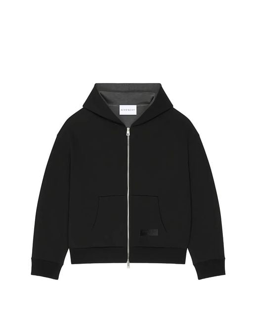 Givenchy Black Zip-Up Logo-Patch Hoodie for men