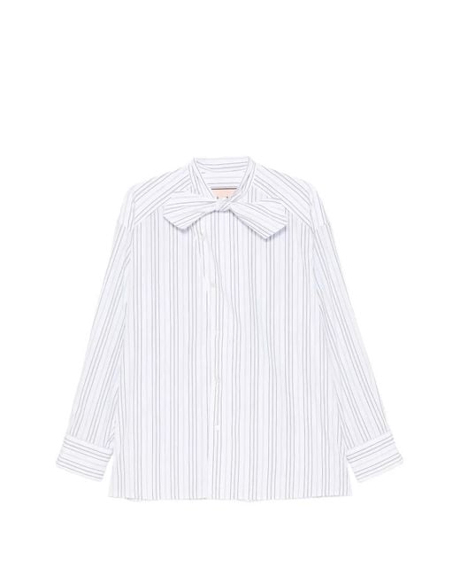 Plan C Gestreepte Blouse in het White