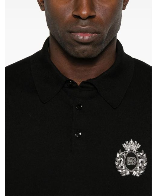 Dolce & Gabbana Black Logo-Embroidered Polo Shirt for men