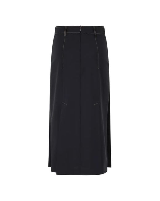 Semicouture Black Janette Contrast-Stitch Pleated Midi Skirt