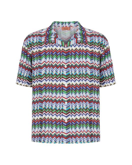 Missoni Button-Down Overhemd Met Zigzagpatroon in het Blue voor heren