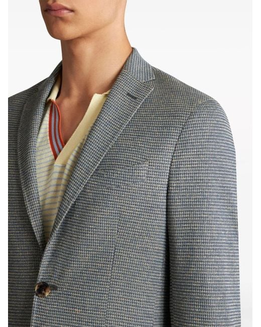 Etro Gray Fine-Checked Single-Breasted Blazer for men