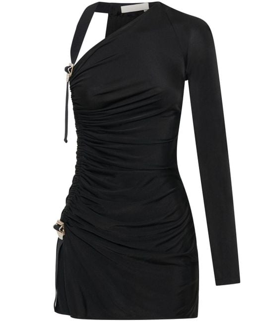Dion Lee Black Asymmetric Single-sleeve Gathered Minidress