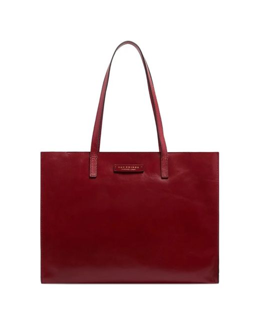 The Bridge Red Logo-Plaque Leather Tote Bag