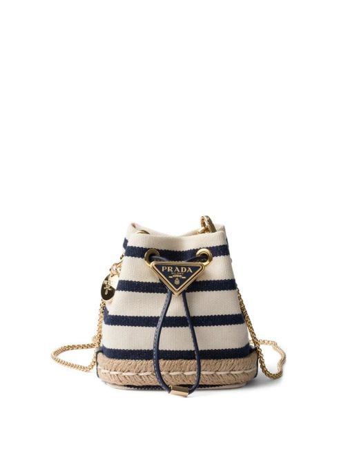Prada White Striped Bucket Bag