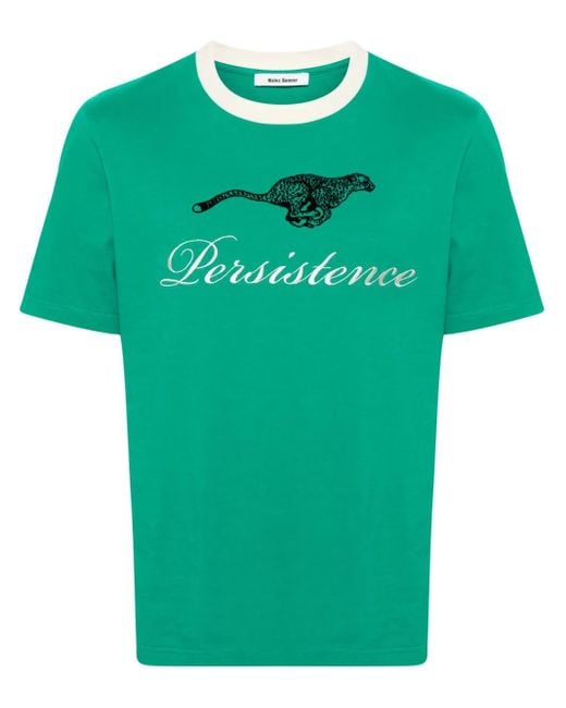 Wales Bonner Green Graphic Tee With Leopard And Script Design for men