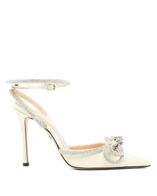 Mach & Mach White Bow Ankle-Strap Pumps