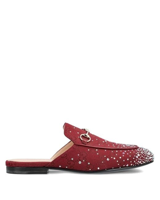 Gucci Red Princetown Slipper With Crystals, Uk