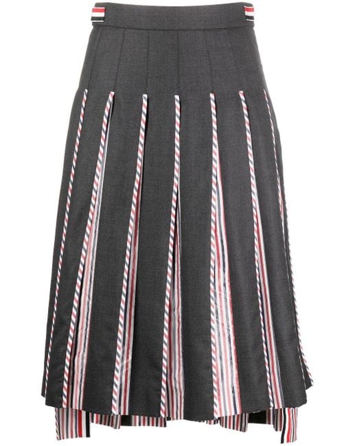 Thom Browne Gray Rwb-print Pleated Midi Skirt