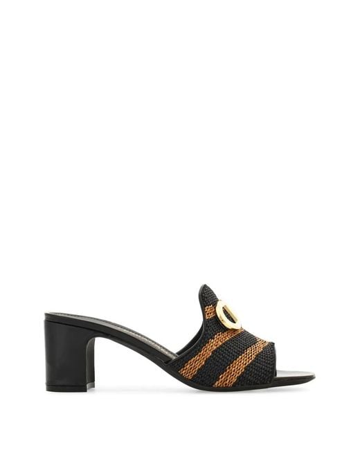 Ferragamo White Gancini Ornament Mid-Heel Slides