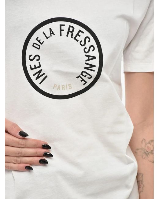 Ines De La Fressange Paris White Logo-Print V-Neck T-Shirt