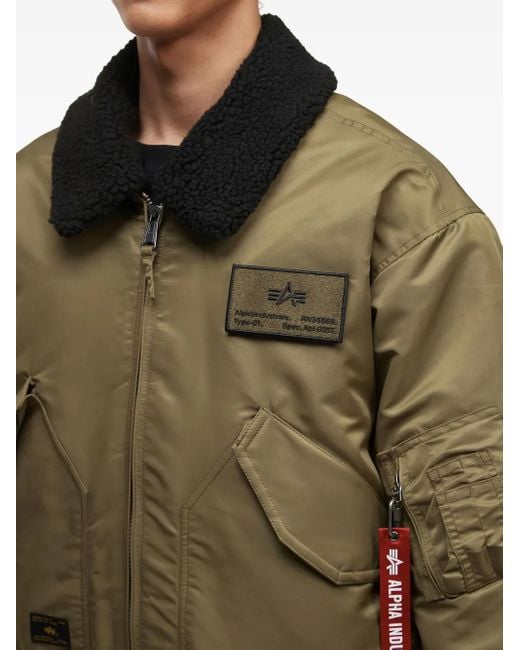 Alpha Industries Green Sherpa-Collar Bomber Jacket for men