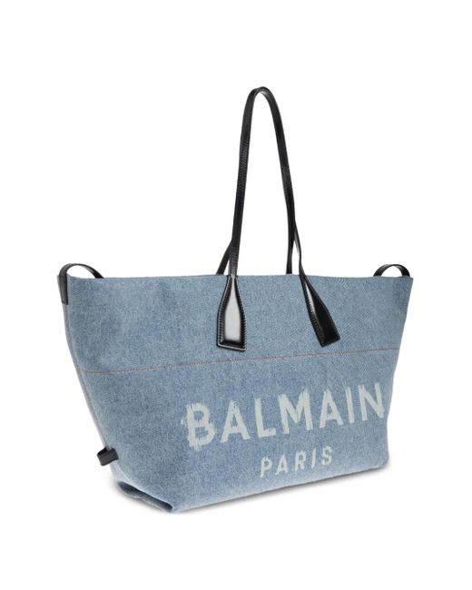 Balmain Blue Large Logo-print Denim Tote Bag for men