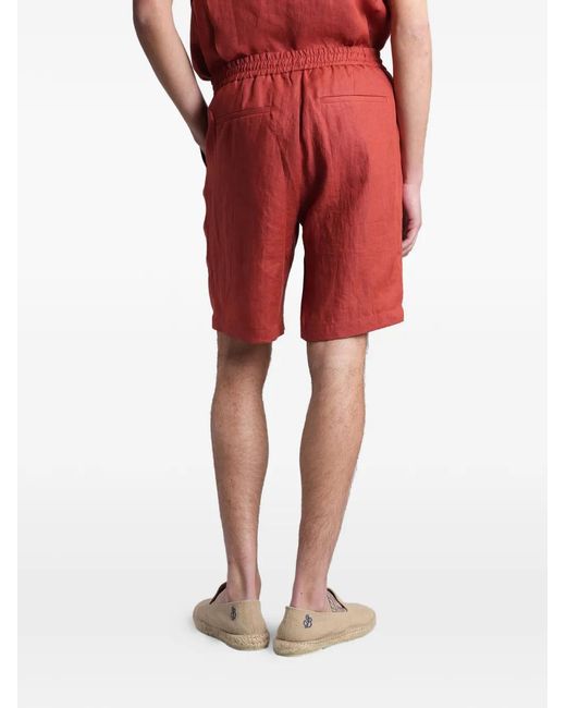 Alpha Studio Red Elasticated-Waist Linen Shorts for men