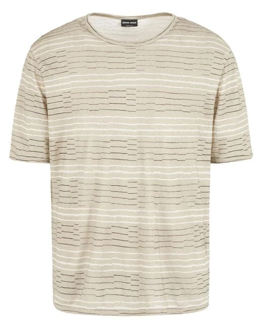 Giorgio Armani Natural Striped Linen T-Shirt for men