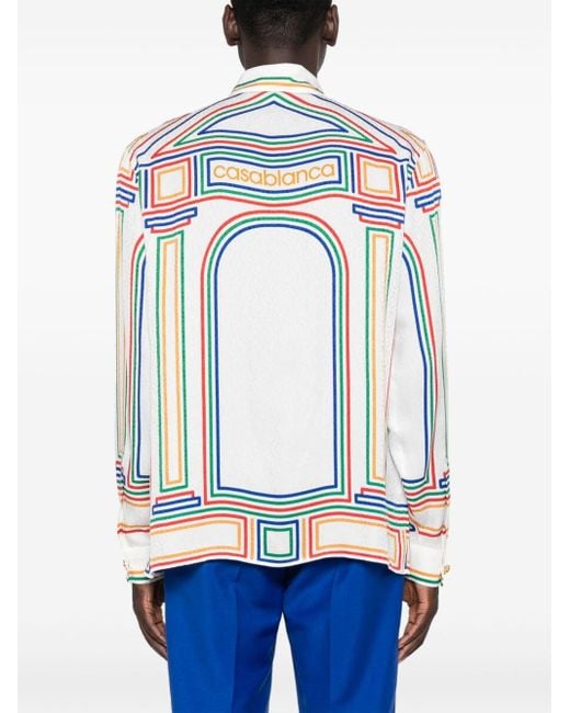 Casablancabrand Blue Le Temple Du Sport Silk Shirt for men