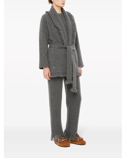 Alanui Gray Fringed-Edge Cashmere-Blend Cardigan