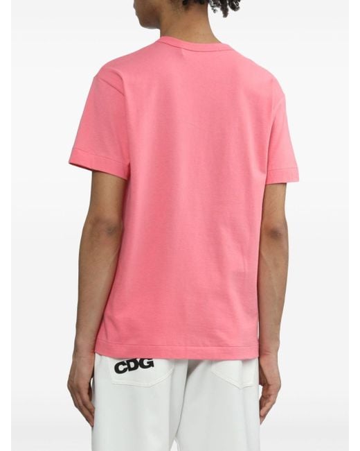 COMME DES GARÇONS PLAY Pink Logo-appliqué Cotton T-shirt