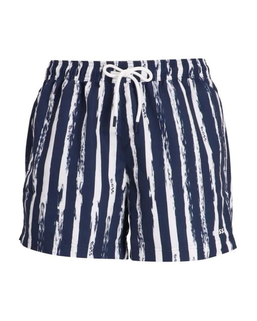 Boss Blue Striped Drawstring Shorts for men
