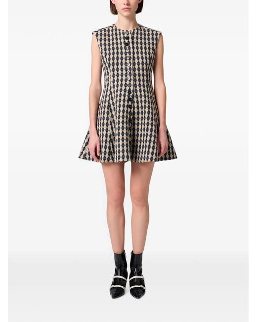 MSGM White Argyle-Pattern Button-Front Dress