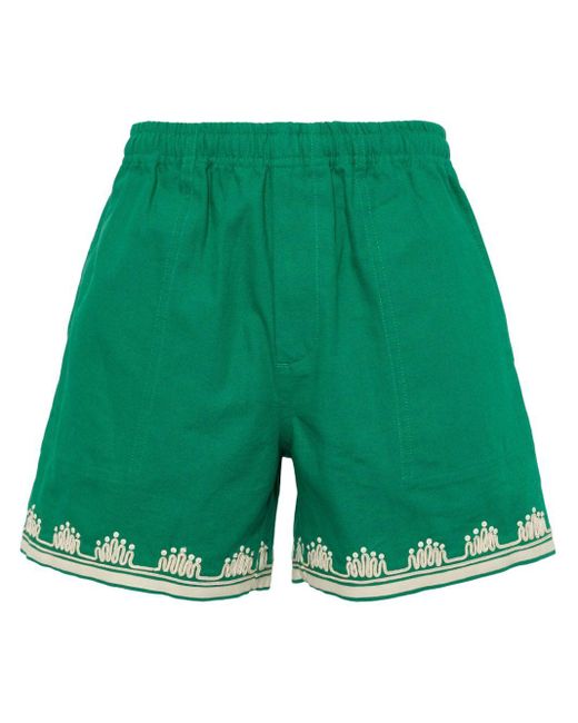 Bode Green Embroidered-design Cotton Shorts for men