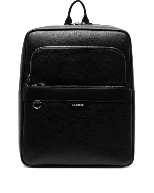 Lacoste Black Logo-Plaque Leather Backpack for men