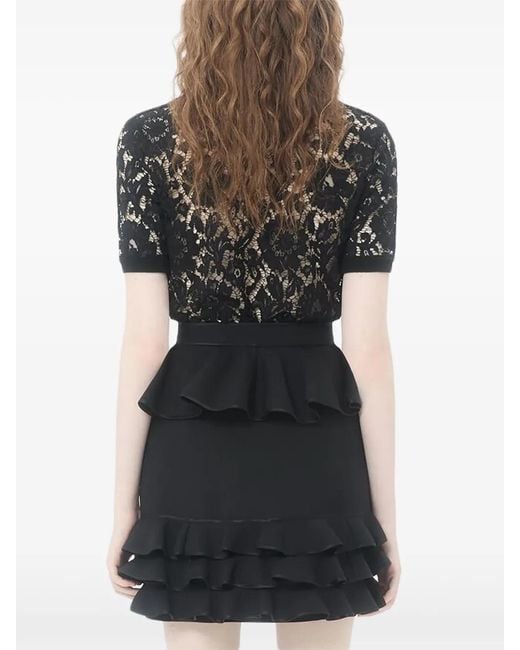 Valentino Garavani Black Cotton And Lace Top