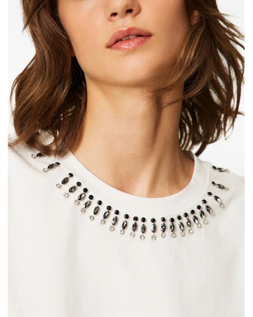 Twinset White Slim-Fit T-Shirt With Embroidery