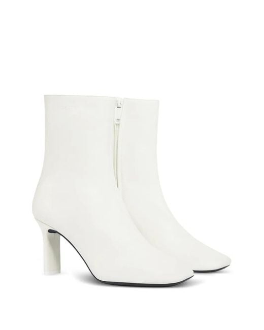Courreges White Square-Toe Leather Ankle Boots