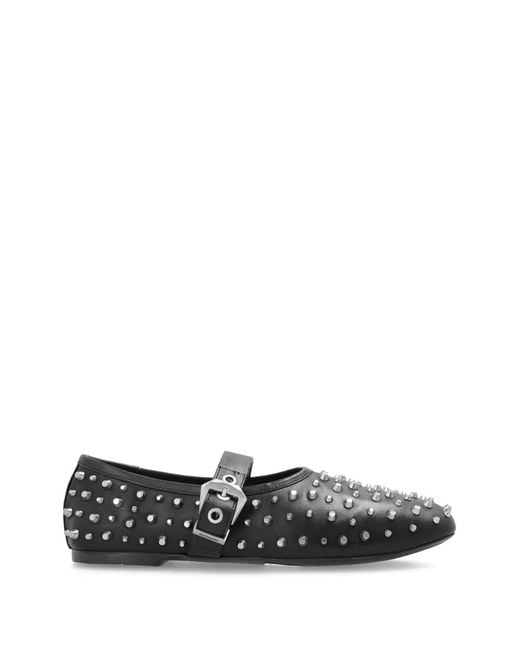 AllSaints White Studded Buckle Leather Ballet Flats
