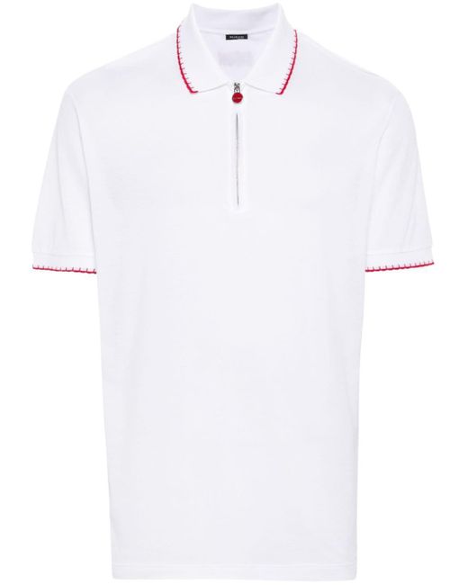 Kiton White Contrasting-trim Cotton Polo Shirt for men