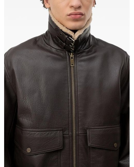 HUGO Black Shearling-Collar Leather Jacket for men