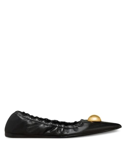 AMI Black Pointed-Toe Leather Ballerinas