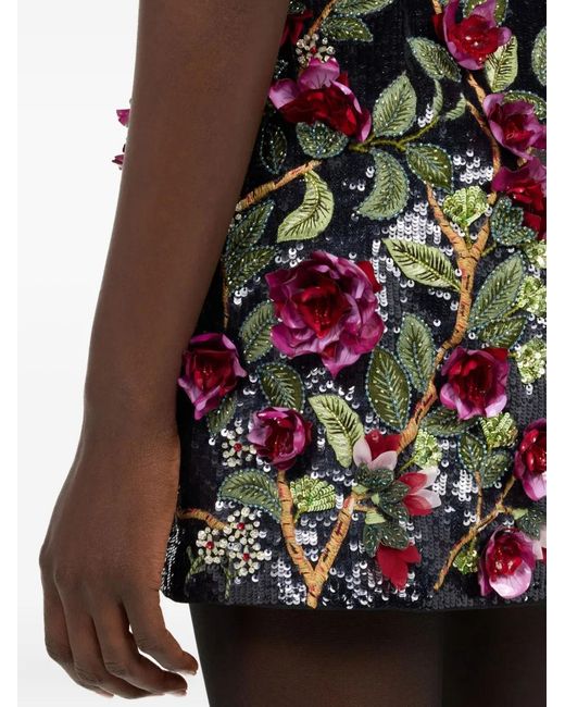 Roberto Cavalli Green Sequin Floral Embroidered Skirt