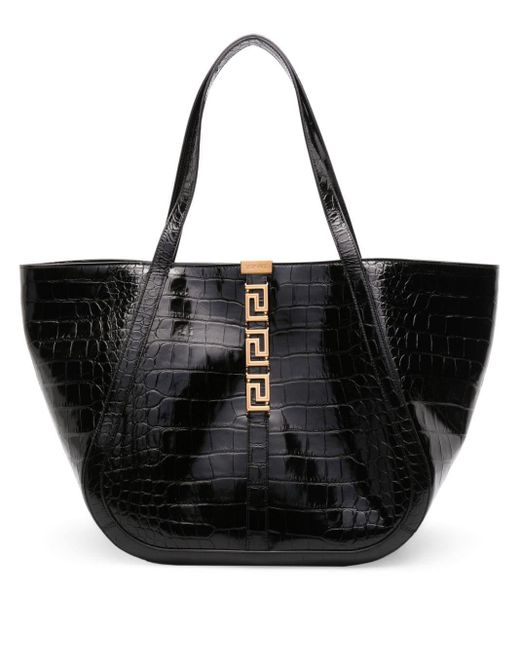 Versace Black Large Greca Goddess Tote Bag