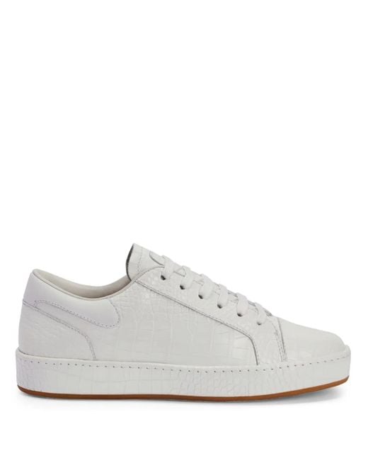 Giuseppe Zanotti White Gz-City Crocodile-Embossed Lace-Up Low-Top Sneakers for men