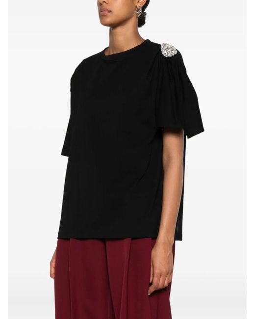 Area Black Embellished Puff-Sleeve Top