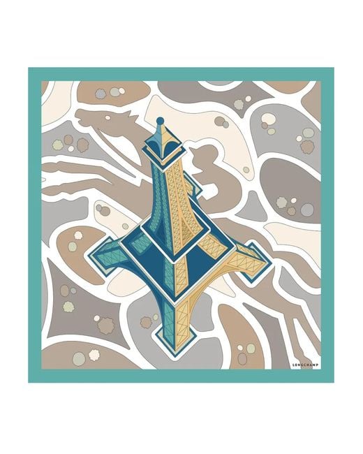 Longchamp Blue Equestrian Tower Silk Scarf