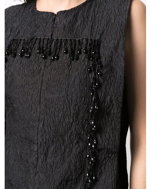 Ganni Black Organza-Fringe Jacquard Sleeveless Top