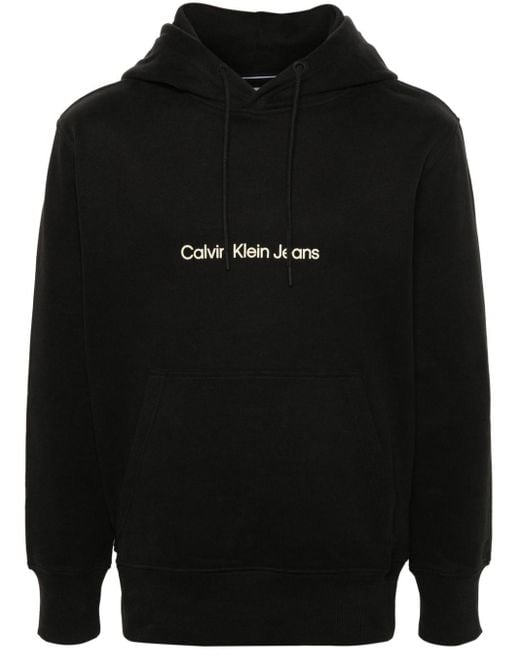 Calvin Klein Black Logo-print Cotton Hoodie for men