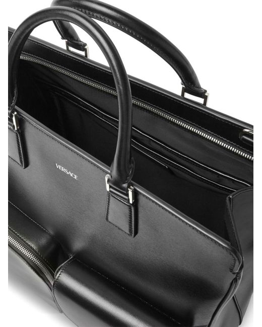 Versace Black Front-pocket Leather Tote Bag for men
