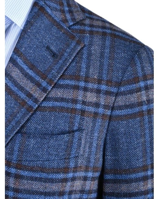 Sartorio Napoli Blue Plaid-Pattern Blazer for men