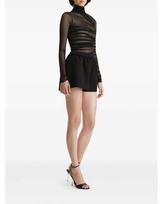 2310 STUDIO Black Draped Mesh Top