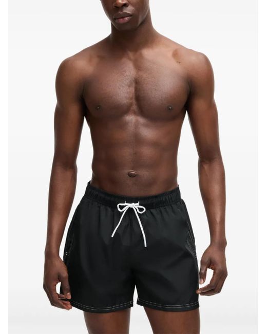 HUGO Black Logo-Print Swim Shorts for men