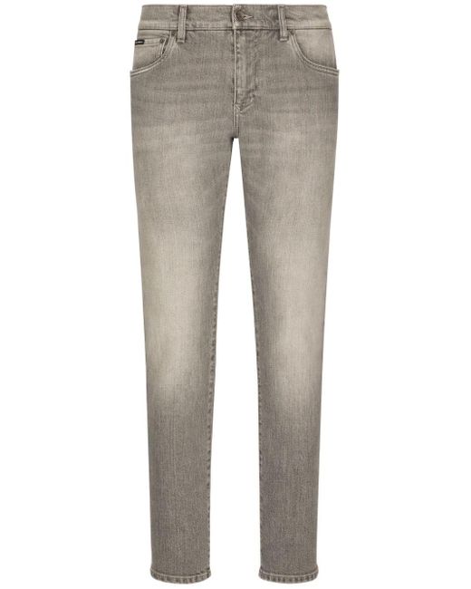 Dolce & Gabbana Gray Logo-plaque Slim-fit Jeans for men