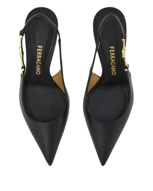 Ferragamo Black Slingback Leather Pumps