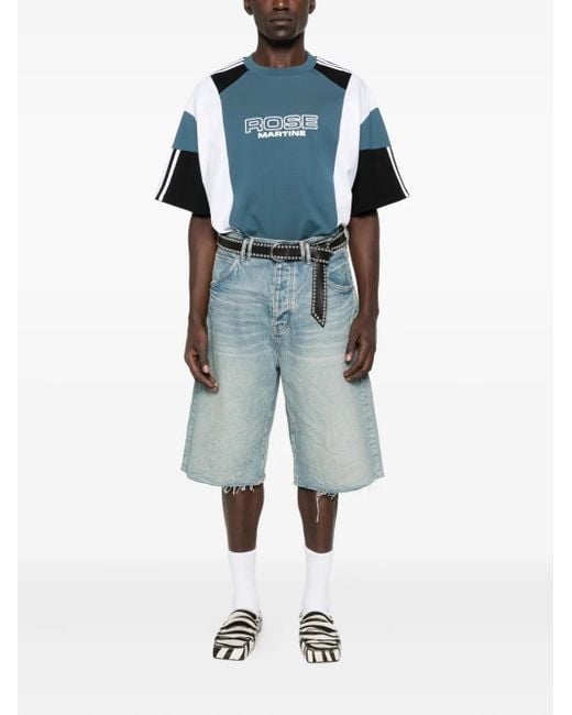 Martine Rose Blue Panelled Short-Sleeve Crew Neck T-Shirt With Graphic Accents for men