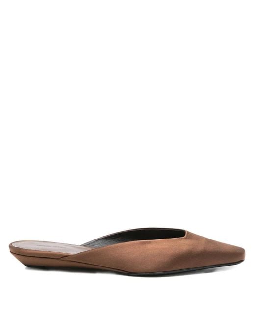 Loulou White Liz Satin Pointed-Toe Mules