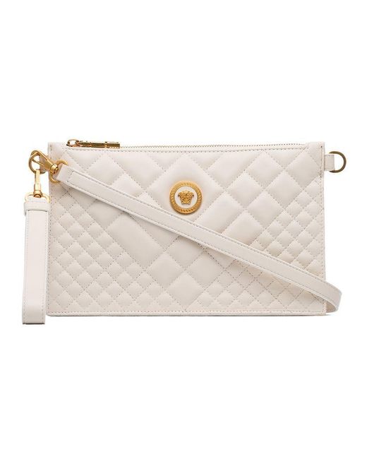 Versace Natural Nude Medusa Quilted Leather Clutch Bag